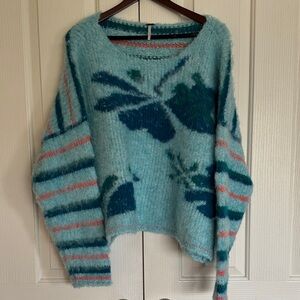 Free People Blue and Salmon Floral Sweater- excellent condition